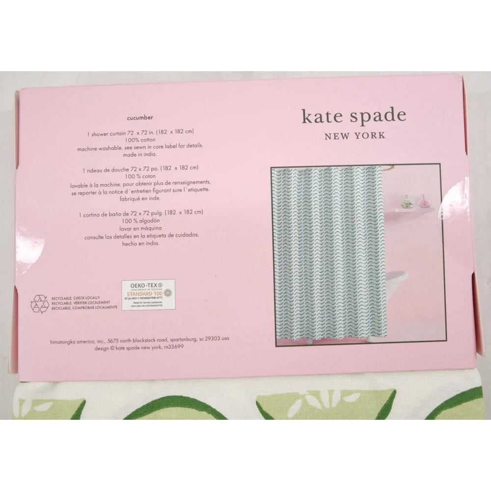 $50 KATE SPADE NEW YORK Cucumber 100% Cotton Shower Curtain 72x72 inch‎ Green